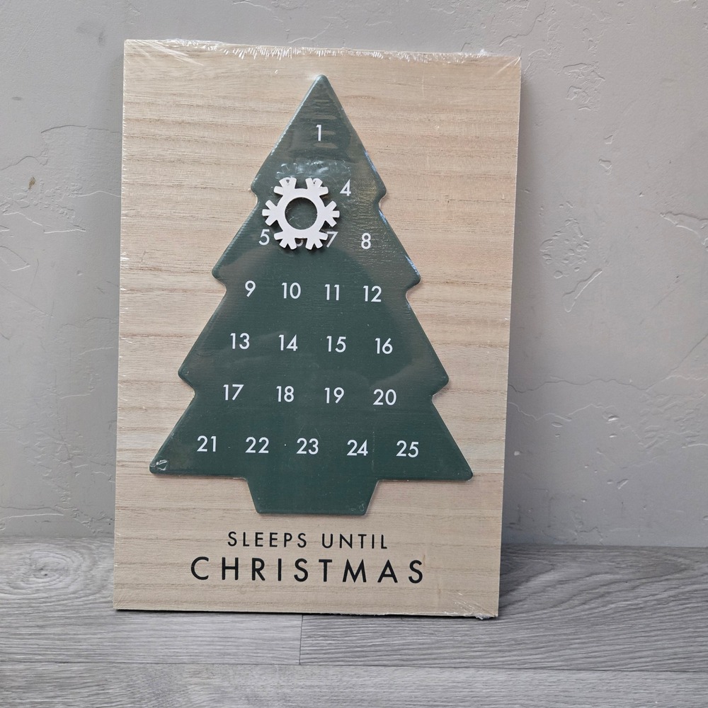 Advent Calendar Green Tree Rustic Snowflake Christmas Countdown Board Holiday